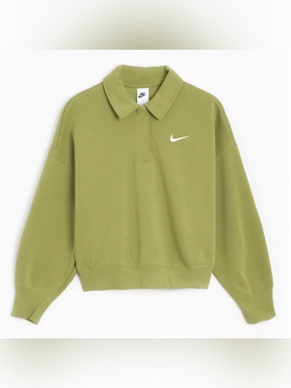 Nike Sportswear Phoenix Fleece Crop Polo Sweatshirt Women's Medium Sage Green - Picture 13 of 14